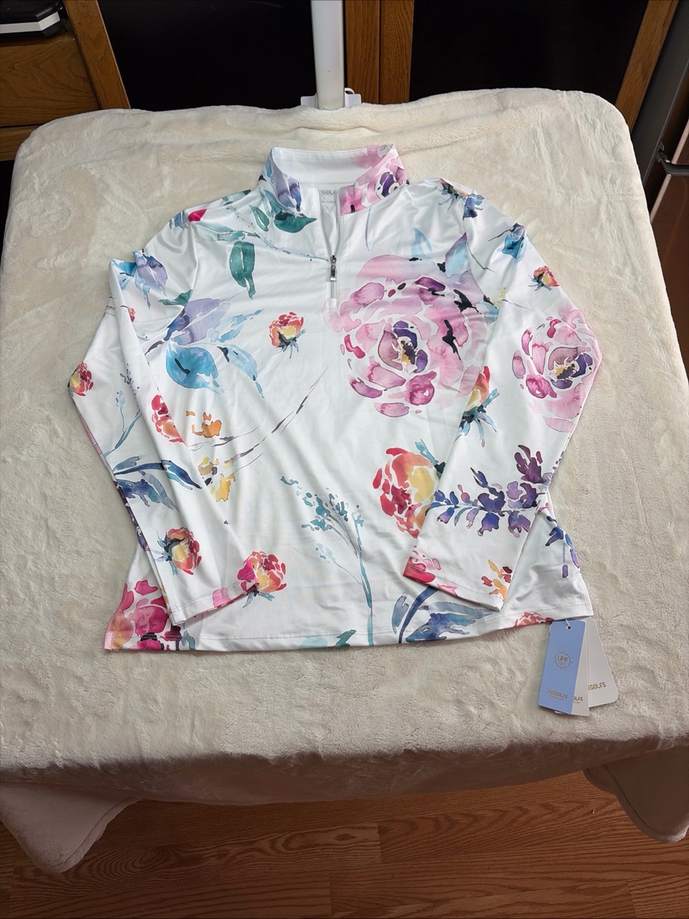Cegolfs Women's Floral Print Long Sleeve Athletic Top Sz L